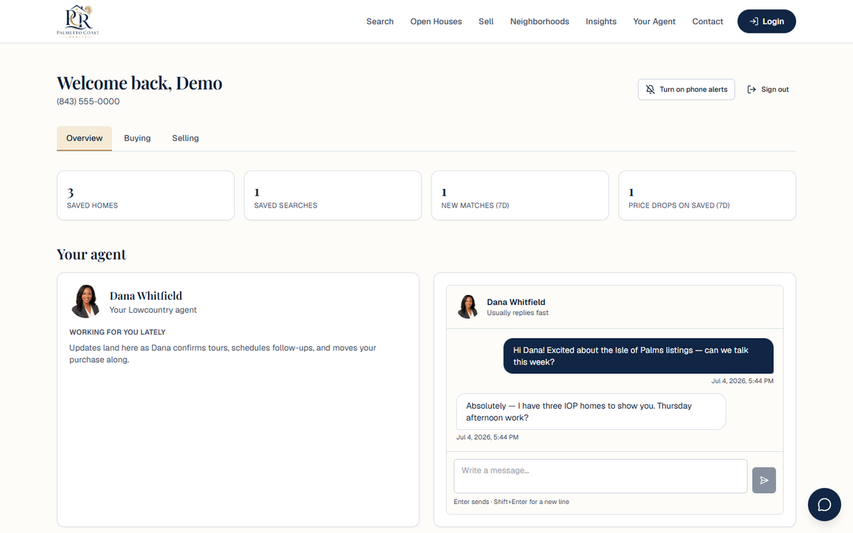 Buyer account with live agent messaging